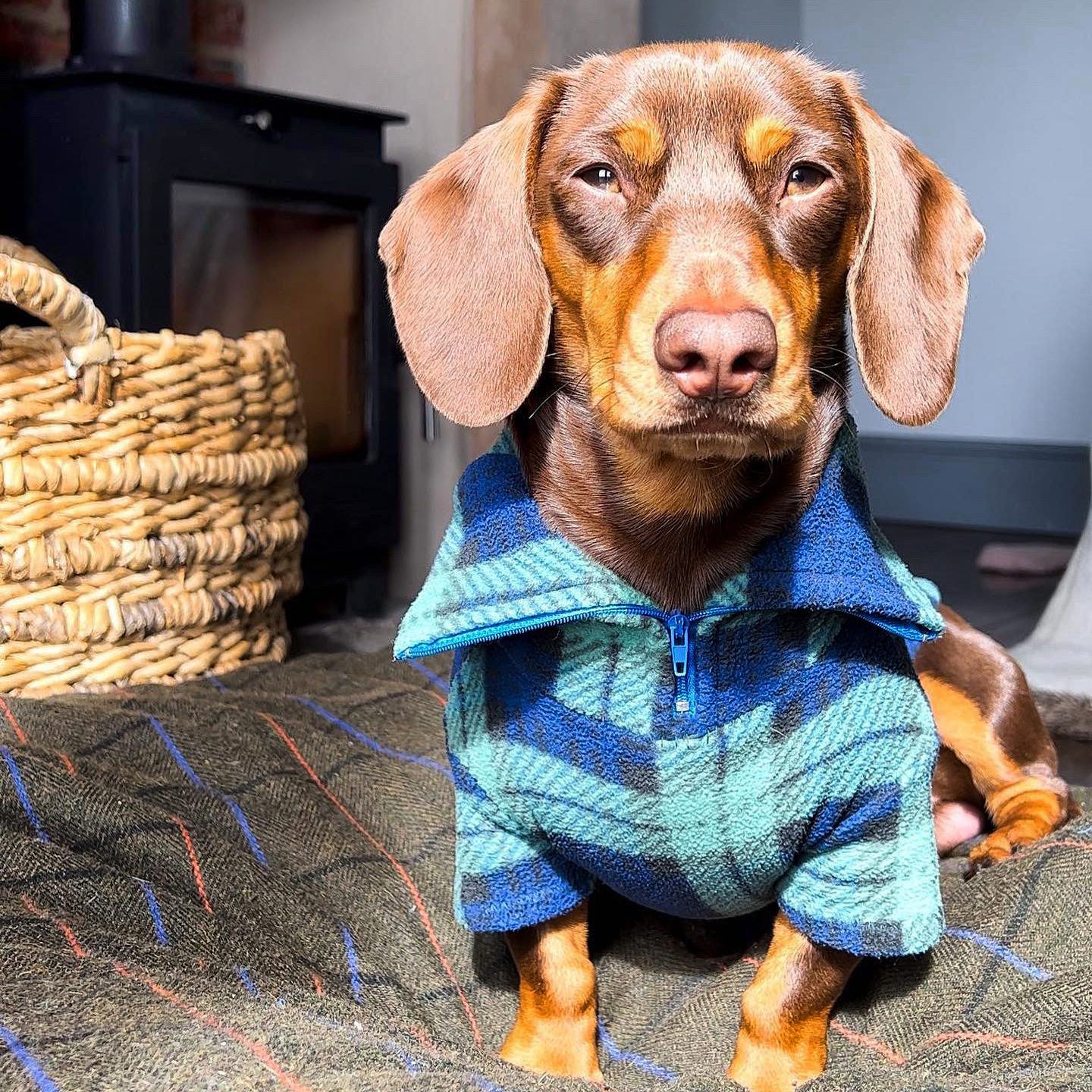 Navy Tartan Quarter Zip Fleece Jumper