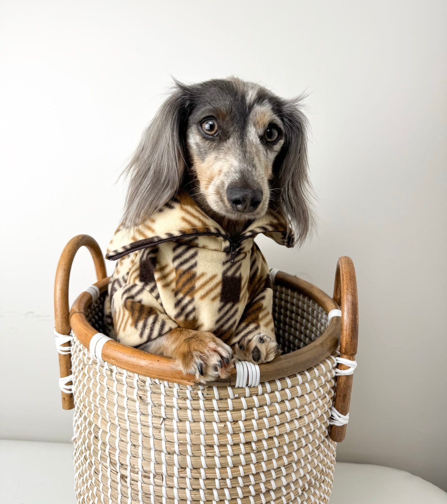 Brown Plaid Quarter Zip Fleece Jumper