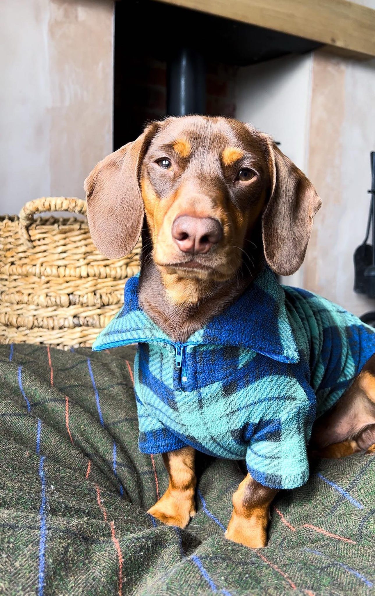 Navy Tartan Quarter Zip Fleece Jumper