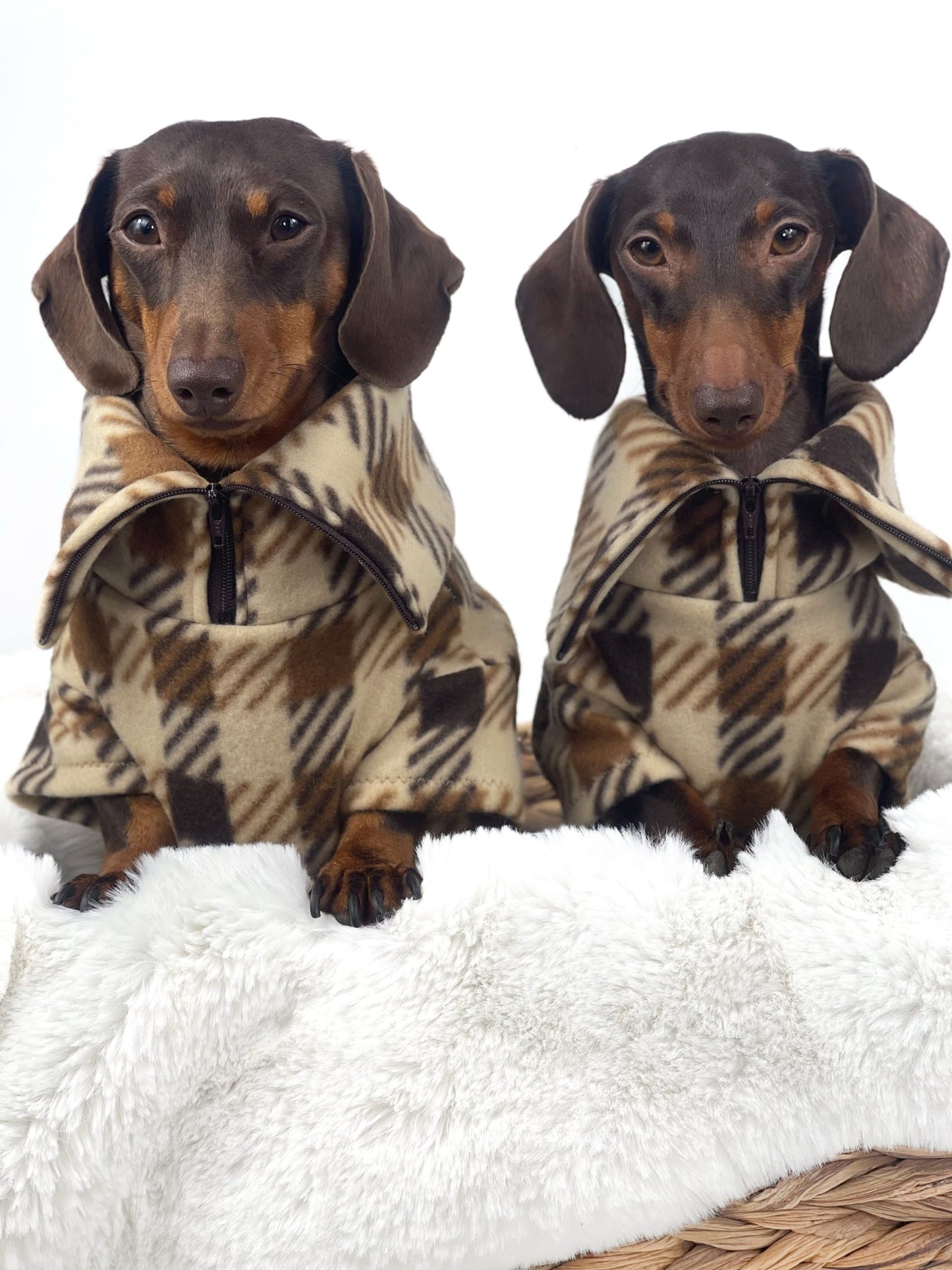 Brown Plaid Quarter Zip Fleece Jumper