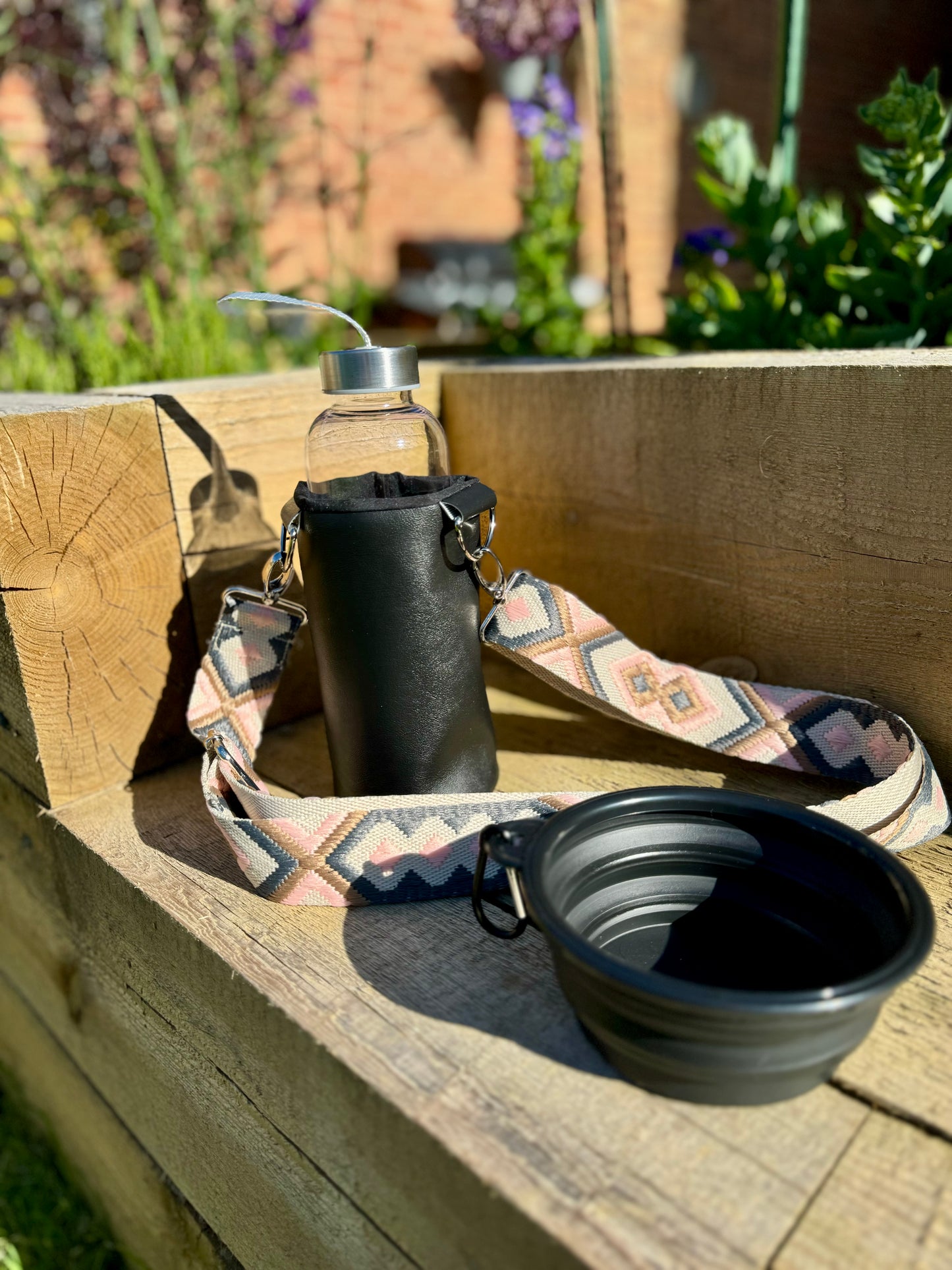 Black Hydrate & Hike Bag with Beige & Pink Strap