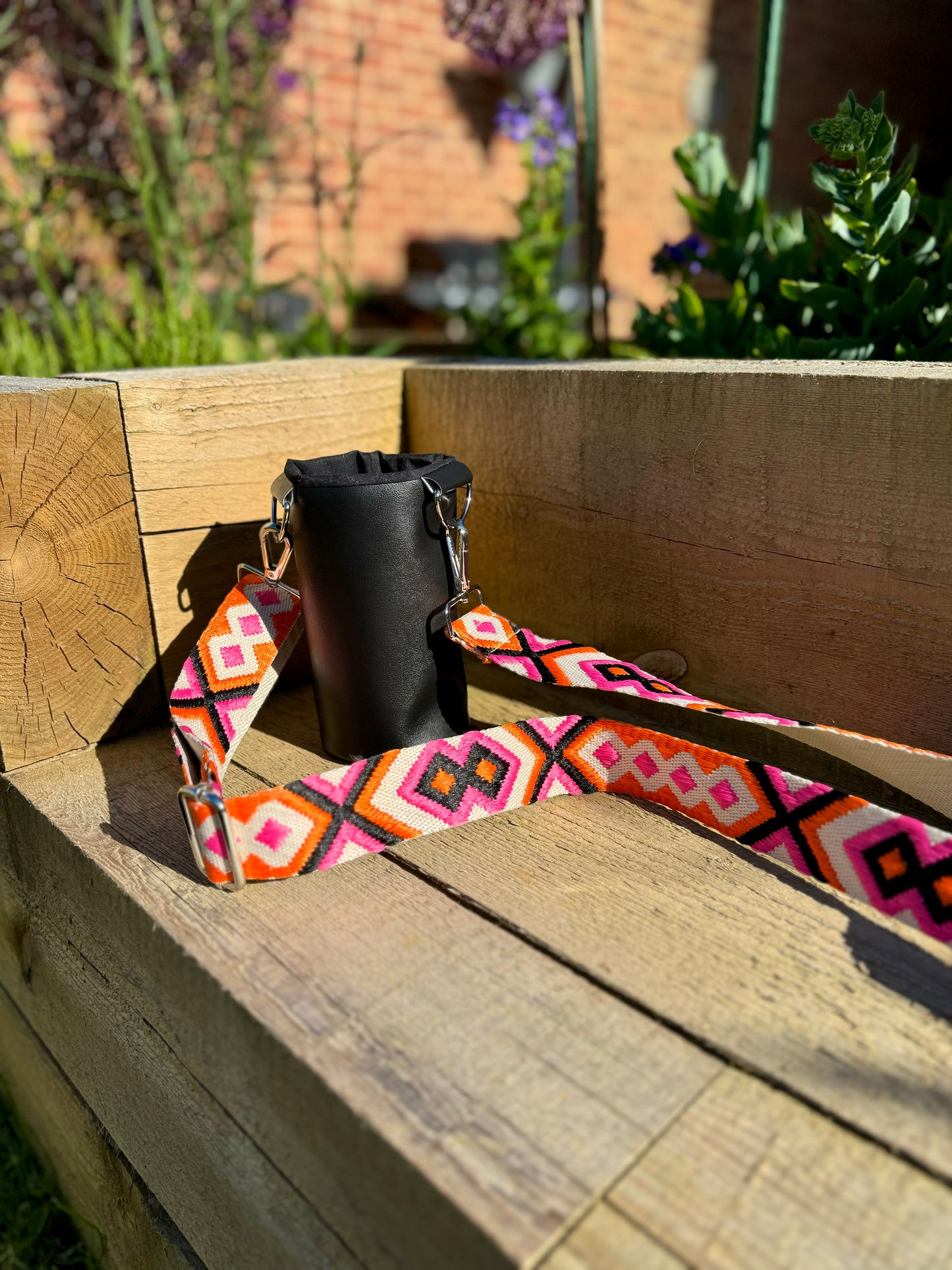 Black Hydrate & Hike Bag with Pink & Orange Strap