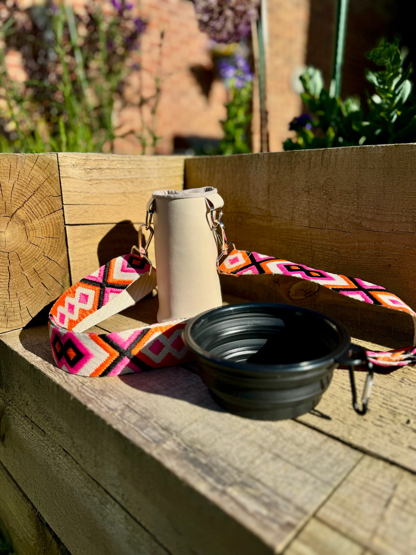 Beige Hydrate & Hike Bag with Pink & Orange Strap