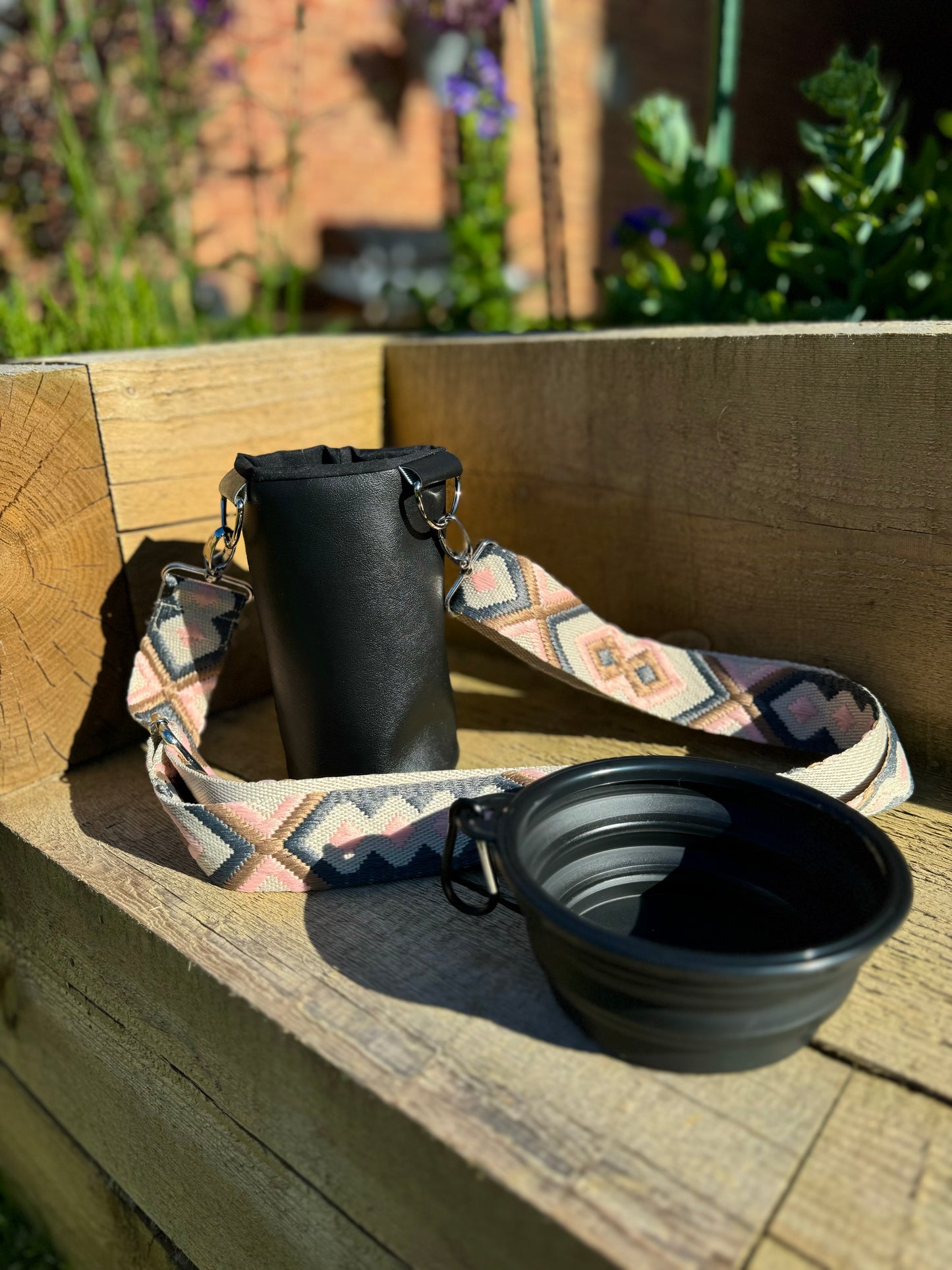 Black Hydrate & Hike Bag with Beige & Pink Strap