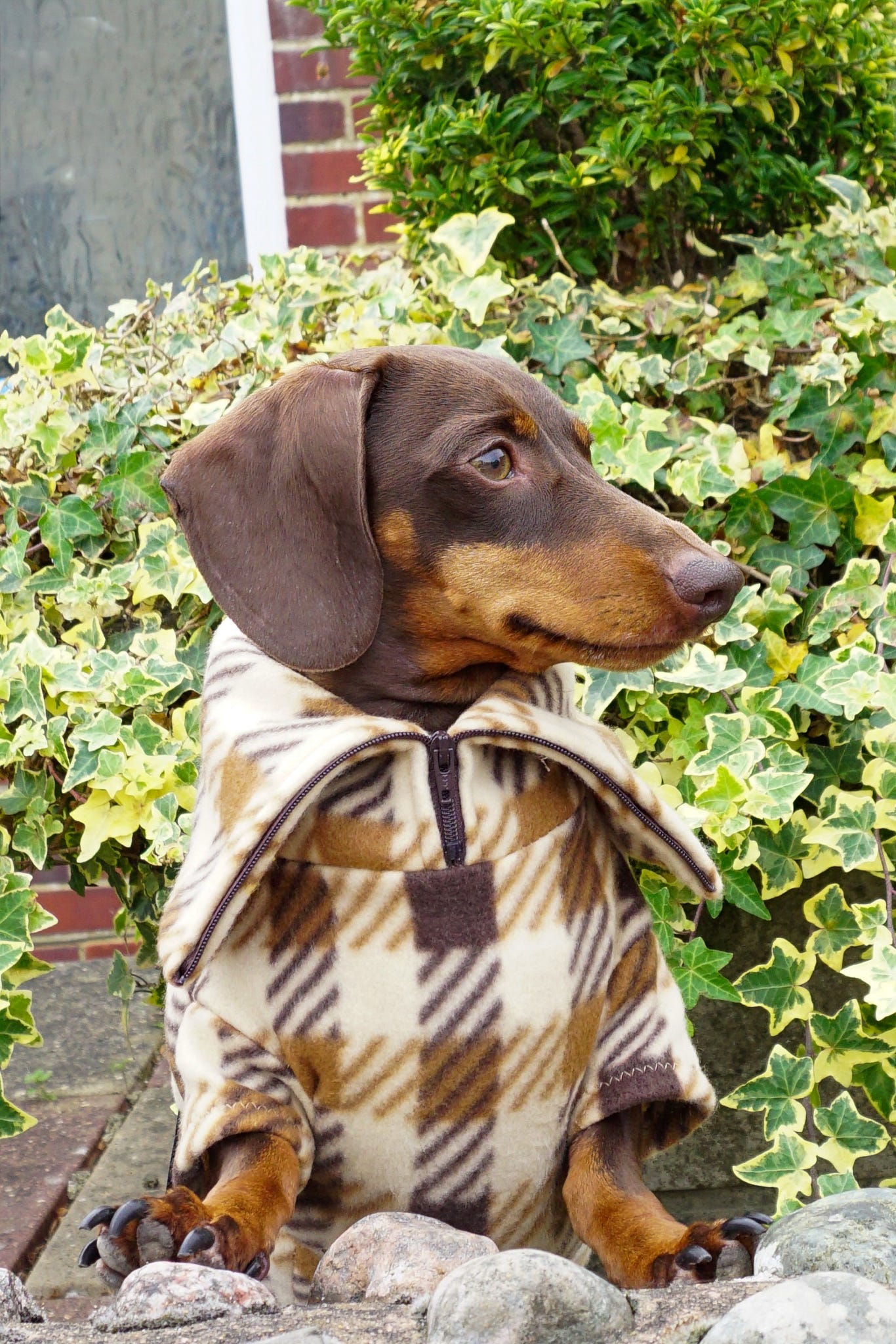 Brown Plaid Quarter Zip Fleece Jumper