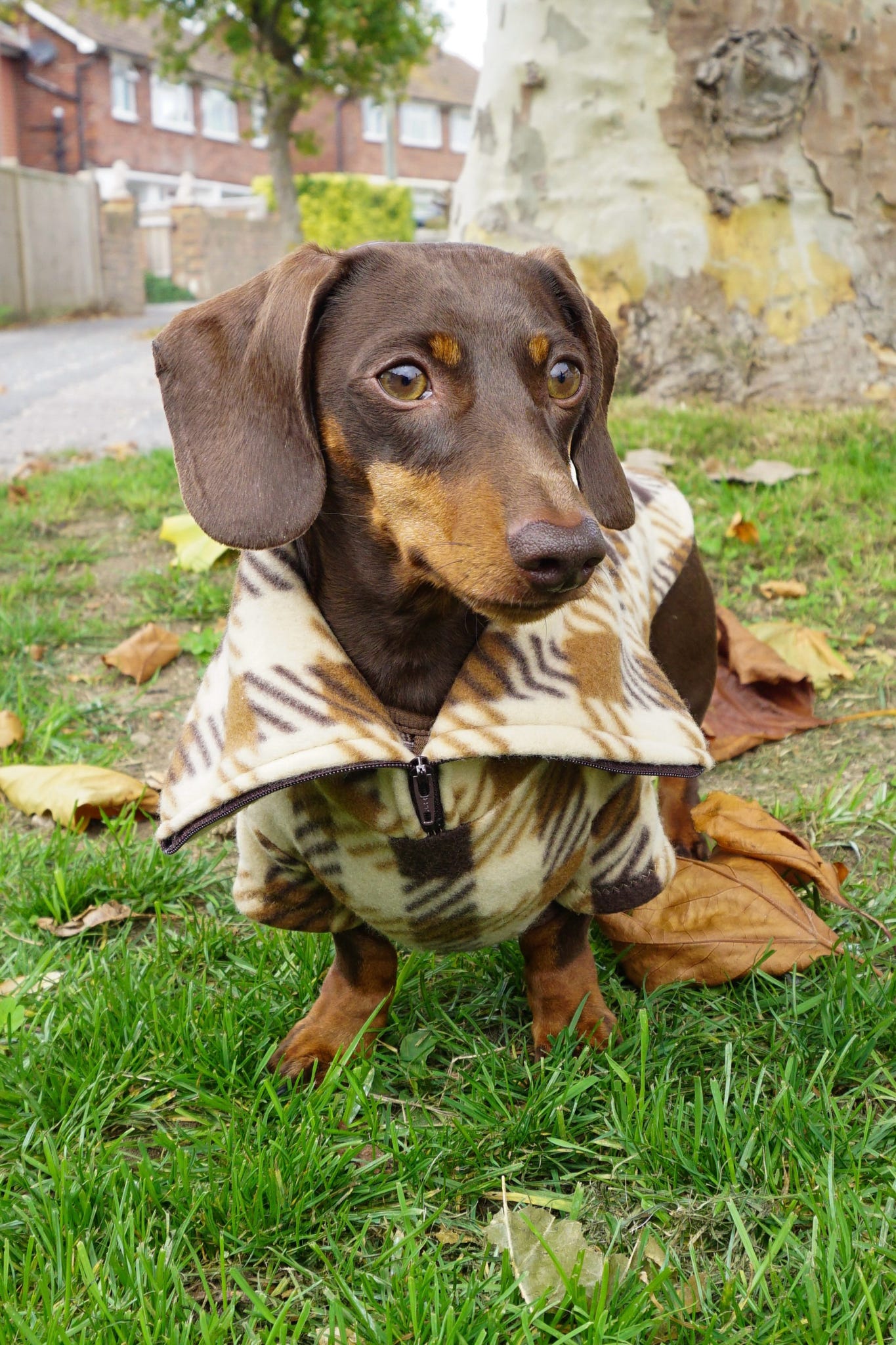 Brown Plaid Quarter Zip Fleece Jumper