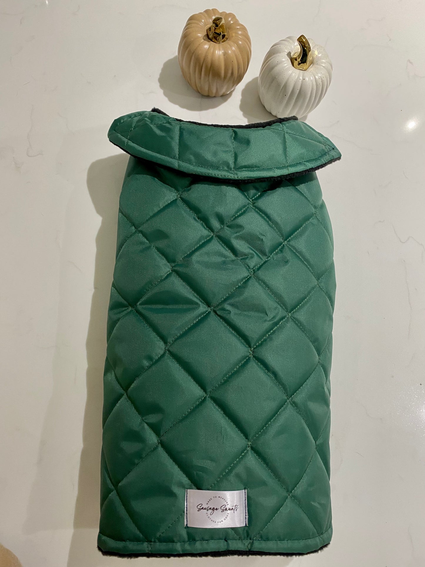 Bottle Green Quilted Coat with Borg Lining